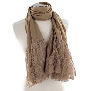 Armand Vetilo Womens Beige Wool Wide Scarf Beaded Lace Panels 17 x 62